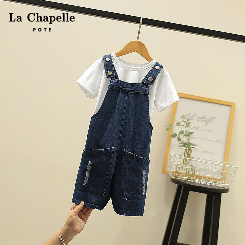 Lashabel Children's Summer Dress Girl Summer Casual T-shirt Jean-Backing Pants Two Pieces of Children's Network Red Package