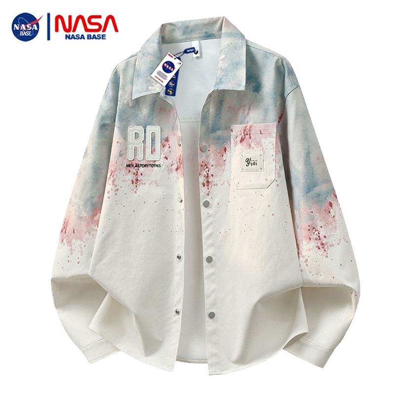 Nasa Co-Branded American-Style Gradient Loose Denim Jacket for Men, Spring and Autumn, Youth Couple Long-Sleeved Shirt Jacket