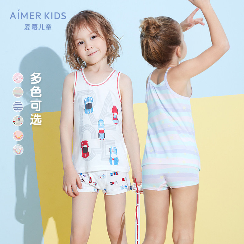 Love children's underwear Men's and women's children's baby angel vest can be worn outside Modal printed summer thin vest
