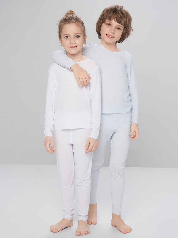 AIMER children 3 years old male and female children Modal spring and autumn solid color underwear Long-sleeved top pants without trace