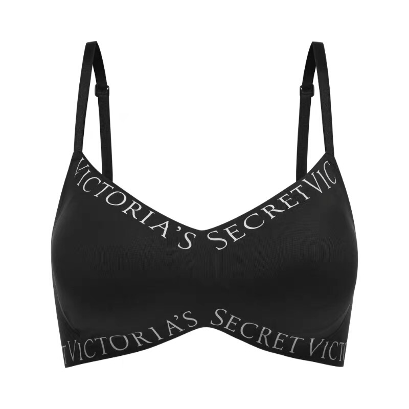 Victoria's Secret Focus Cup Cross Logo Fashionable Cool Glitter Shoulder Strap Triangle Cup Wireless Comfortable Bra for Women