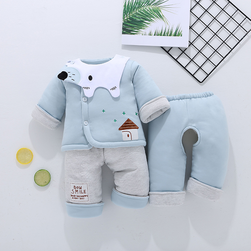 Newborn baby quilted jacket suit winter men's and women's baby thickened cotton coat three-piece set 0-1 years old out of cotton winter clothing
