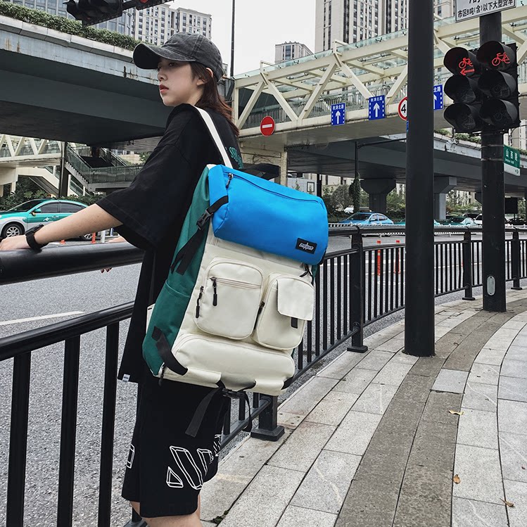 Special cabinet Bag Girls Double Shoulder Bag Collision Color Large Capacity Fashion Ins SHOULDER BAG START HIGH SCHOOL HIGH SCHOOL HIGH SCHOOL STUDENTS BAG TRAVEL BAG MEN