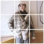 Áo len mùa thu phiên bản Hàn Quốc của áo len dài tay houndstooth đan len hàng đầu kiểu Hồng Kông retro áo len hoang dã nữ sinh áo len tăm