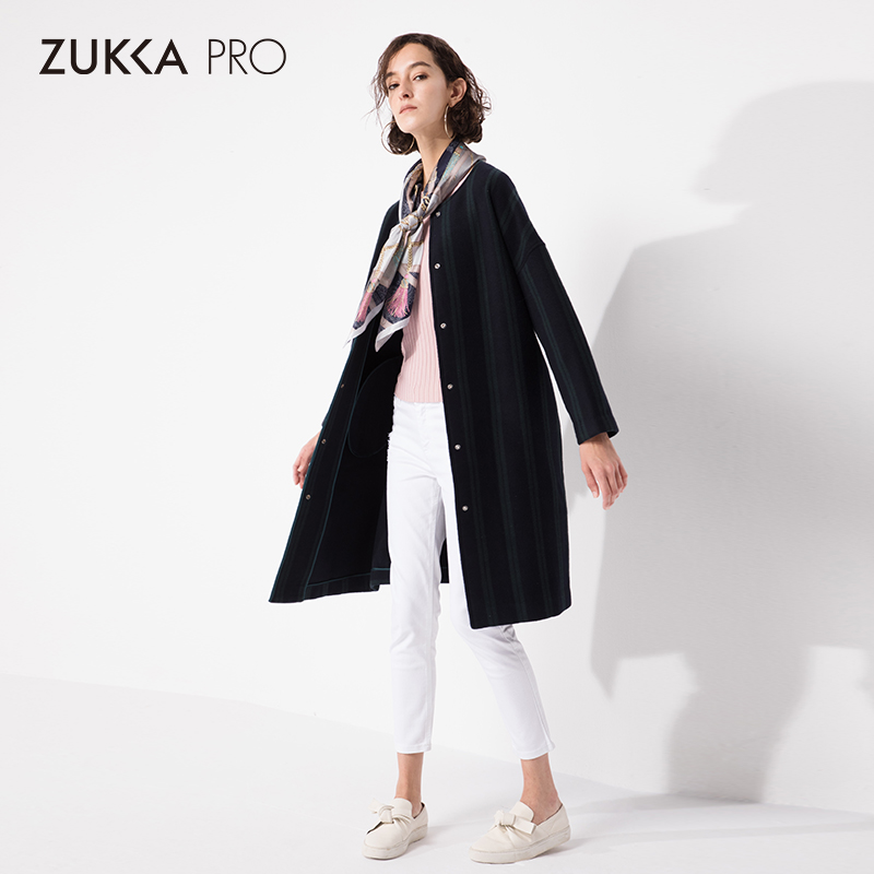 ZUKKA PRO Drucka mùa thu / mùa đông sọc thời trang stiletto thon thả giữa chiều dài áo quanh cổ của phụ nữ