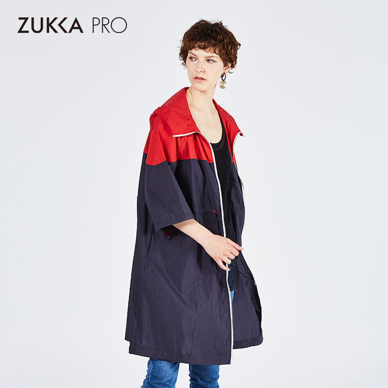 ZUKKA PRO Drucka Xuân Loose stitching bảy tay áo trùm đầu giữa chiều dài cô gái áo rãnh Hit-màu