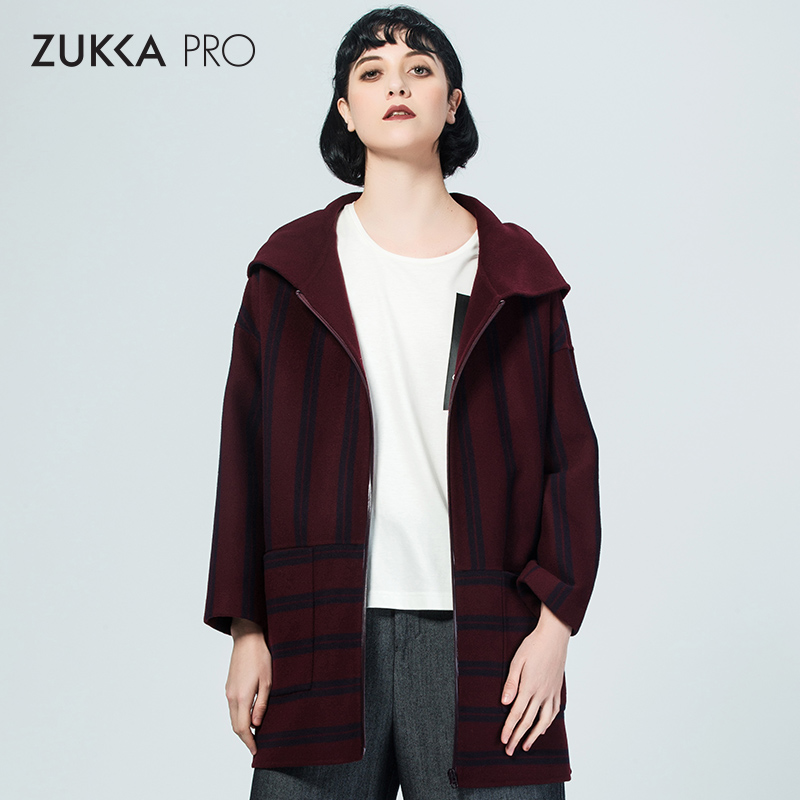 ZUKKA PRO Droga mùa thu / mùa đông thời trang đội mũ trùm đầu với sọc loose-fitting giữa chiều dài áo lông thú áo khoác phụ nữ