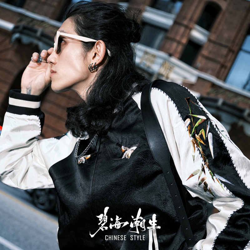 Bihaitaosheng【Yan Gui】New Autumn and Winter Chinese Style National Trend Embroidered Patchwork Jacket Baseball Uniform Coat
