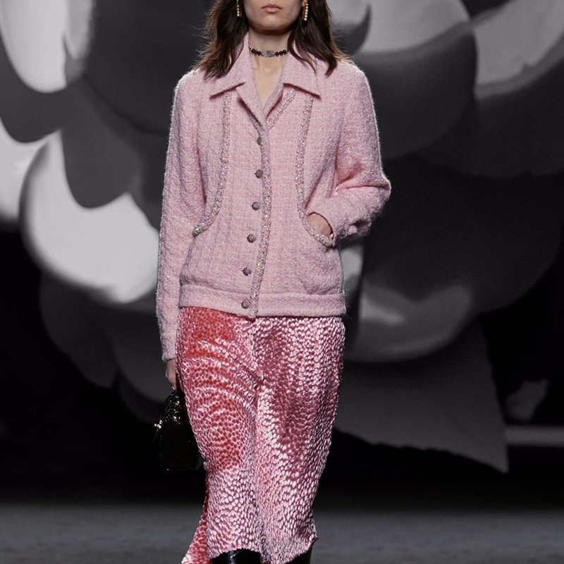Celebrity Wool Tweed Pink Tweed Jacket Women's Suit Collar High-End Jacket Top Women's Autumn and Winter