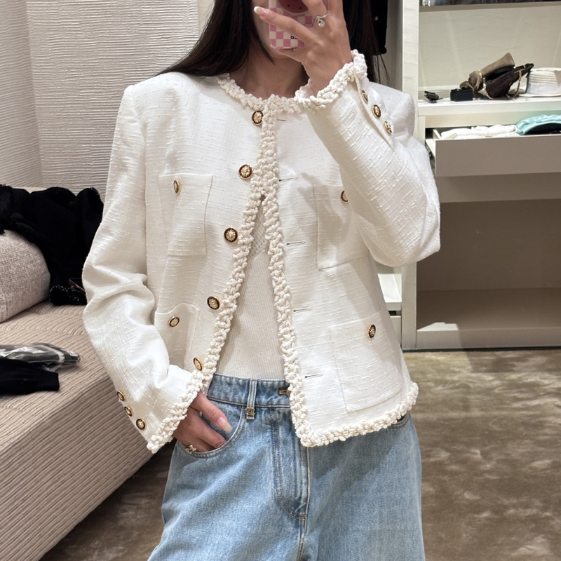 Early Autumn High-End Chanel-Style White Wool Tweed Short Coat for Women with Metal Buttons, Elegant and Slimming Top Early Autumn High-End Chanel-Style White Wool Tweed Short Coat for Women with Metal Buttons, Elegant and Slimming Top