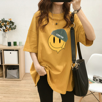 New Korean version Ins pure cotton pregnant woman t-shirt woman with short sleeves in short sleeves loose big code Summer 100 lap half sleeve