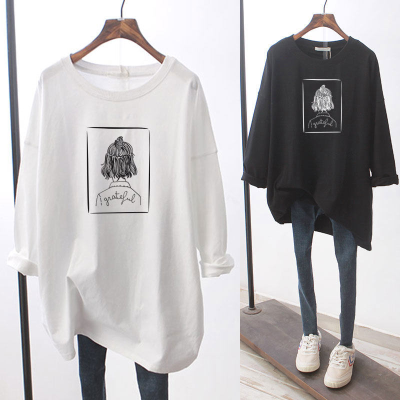 2022 PURE COTTON LADY LONG SLEEVE T-SHIRT BLOUSE Long version large size for women with loose pregnant woman Neyhitch Spring and autumn clothing
