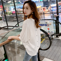 Summer new Korean casual womens white shirt V-neck short-sleeved shirt pullover Western style loose chiffon top women