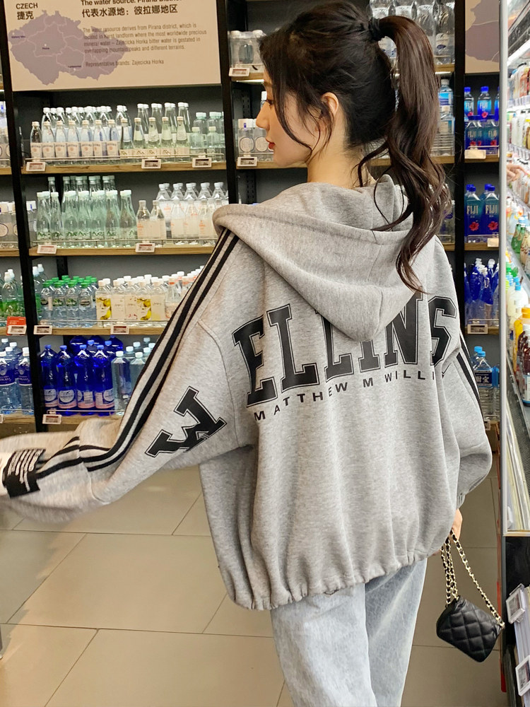 Cardigan sweater female spring and autumn foreign style Harajuku bf style Korean version loose casual zipper top trendy ins hooded jacket