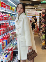 Autumn and winter Korean casual womens long imitation mink jacket Joker wool single-breasted doll collar woolen coat