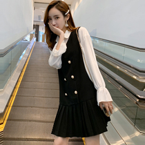 Spring and autumn casual womens long vest dress small fragrance sleeveless suit dress Western style sundress two-piece set