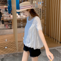 White lace shirt womens 2021 summer new Korean style fashion shirt hollow loose top pullover