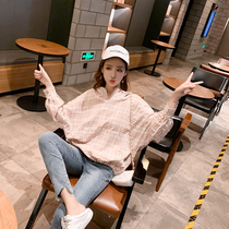 Summer Korean version of casual womens nine-point sleeve thin jacket hooded loose bf sunscreen clothes Bat sleeve sunscreen shirt Han Fan