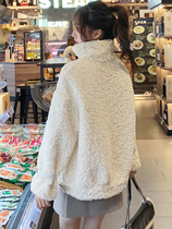 Korean casual womens lamb wool coat loose stand collar granular cashmere coat warm Joker leather wool