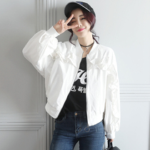 2021 spring and autumn Korean edition casual female bat sleeve short jacket bf loose baseball suit white long-sleeved jacket top