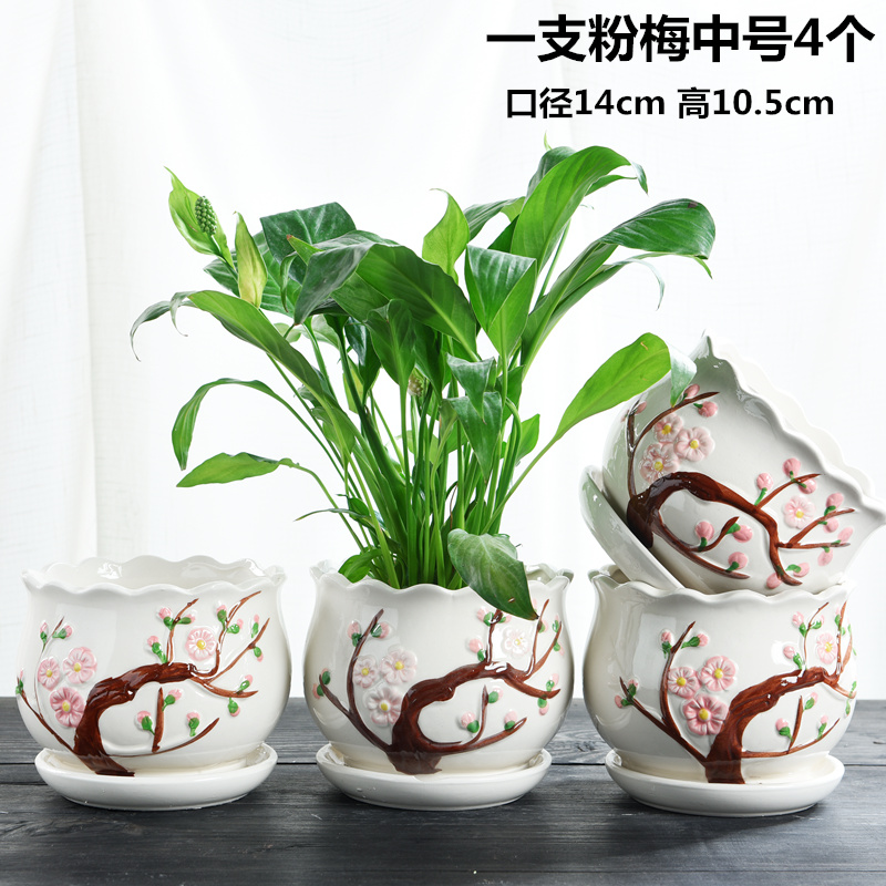 Flowerpot flesh household ceramics special offer a clearance with tray was creative move contracted large money plant small fleshy flower pot