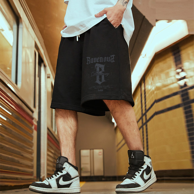Trendy Brand Pure Cotton Loose Shorts Men's Trendy Brand Sports Pants Plus Size Oversized Five-Point Shorts Large Size Pants Basketball Pants Summer