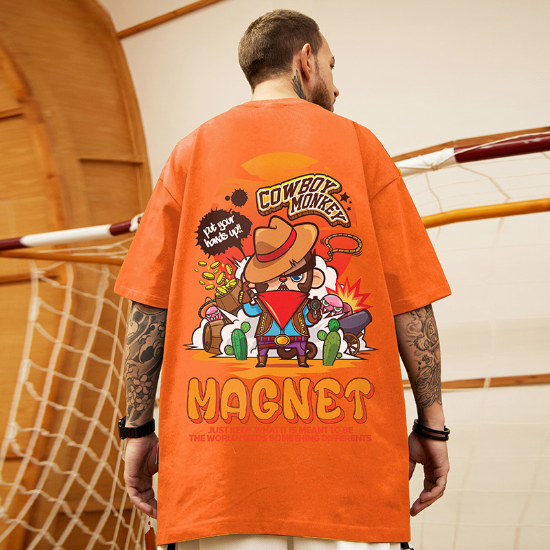 Moyan American-Style Orange Hip-Hop Plus-Size Oversized Half-Sleeve Street Fashion Brand 220g Heavyweight Pure Cotton Short-Sleeve T-Shirt for Men