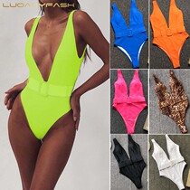2019 foreign trade one-piece swimsuit Europe and America BAO WEN belt buckle one-piece bikini deep V jumpsuit bikini