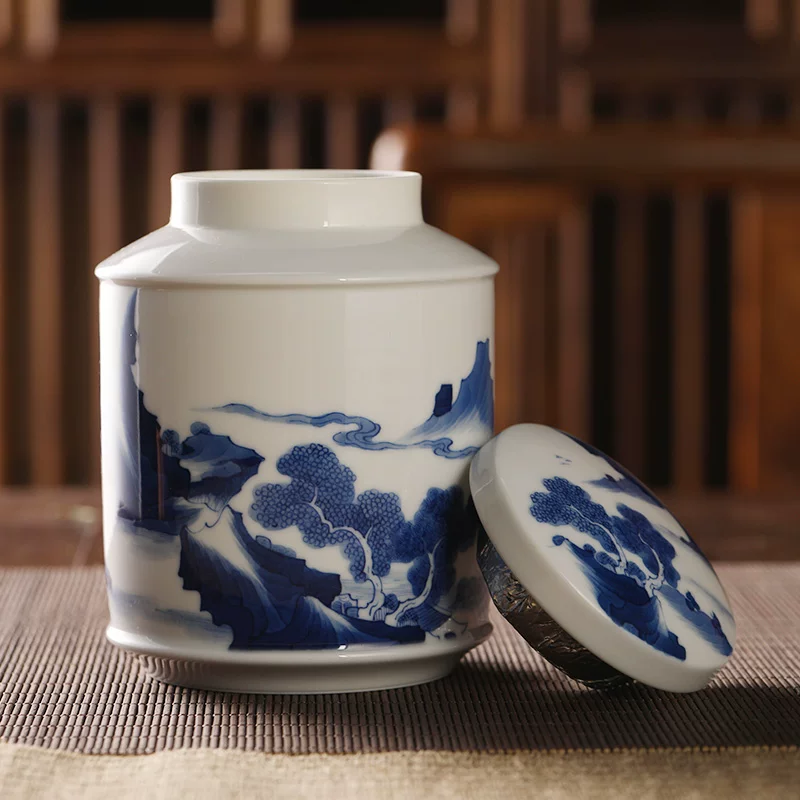 Sansui, blue and white museum, set, pens holder, hand painting, style