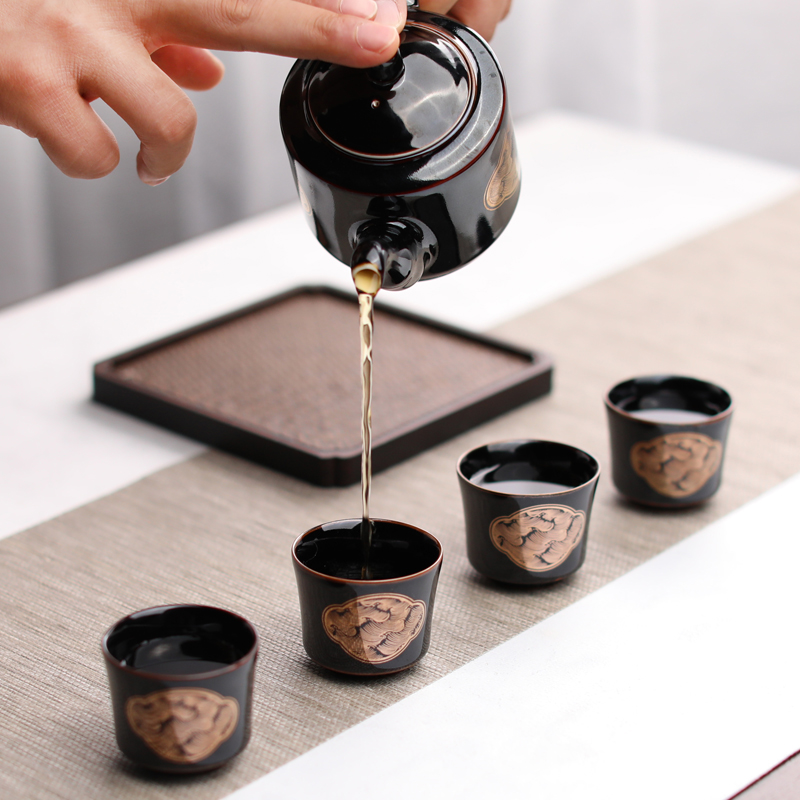 Restoring museum wave grain household utensils suit Chinese jingdezhen ceramics daily teapot sample tea cup