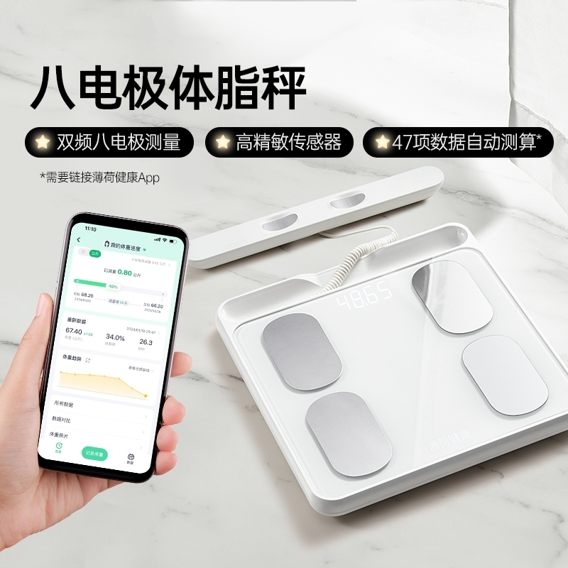 Mint Health 8電極スマート体脂肪計 デュアル周波数 正確な測定計算 体重 フィットネス シェイプアップ 減量管理