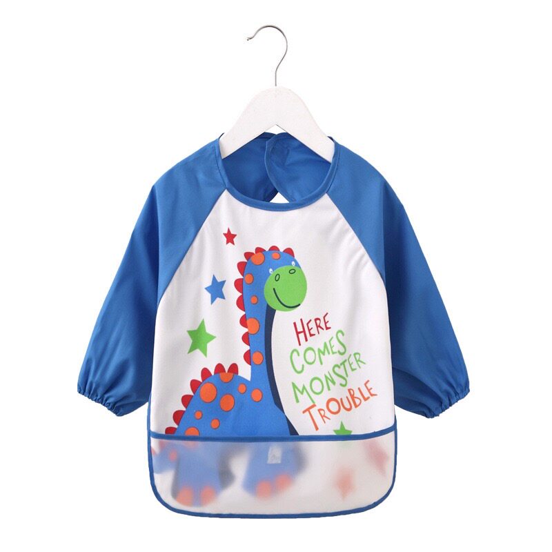 Baby Long Sleeve Anti-Dress Hood Waterproof Child drawing Cartoon Baby Eating Surrounding Pocket of Saliva Clothing