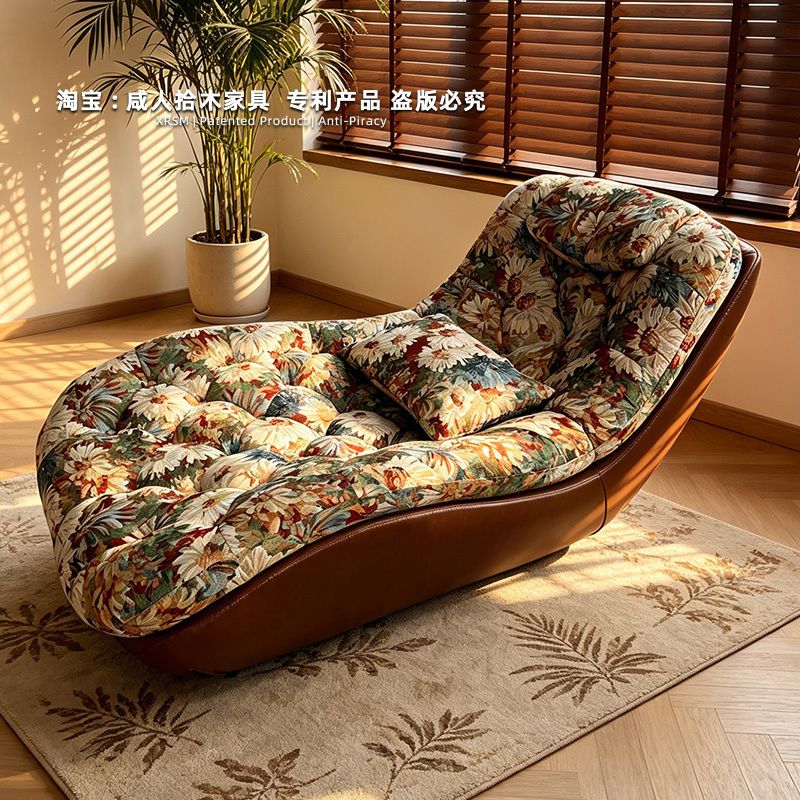 Zero Gravity Lazy Sofa with Floral Fabric for Living Room, Leisure Sofa Chair, Balcony Chaise Lounge, Single Person Oil Painting Style Sofa Recliner