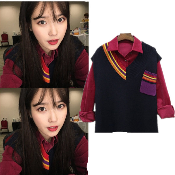 IU Li Zhien same wine red corduroy shirt women's long-sleeved mid-length suit Korean style student Hong Kong style shirt