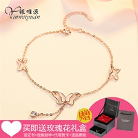 S925 bạc thời trang Hàn Quốc nơ tua vòng chân nữ hoa hồng vàng màu vàng trang sức quà tặng lắc chân nữ đẹp