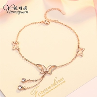 Bạc Weiyuan Rose Gold Butterfly Tua Khoan Sinh viên Phiên bản Nhật Bản và Hàn Quốc Đơn giản Sen Smiley Round Nhãn hiệu cá tính lắc chân nữ hàn quốc