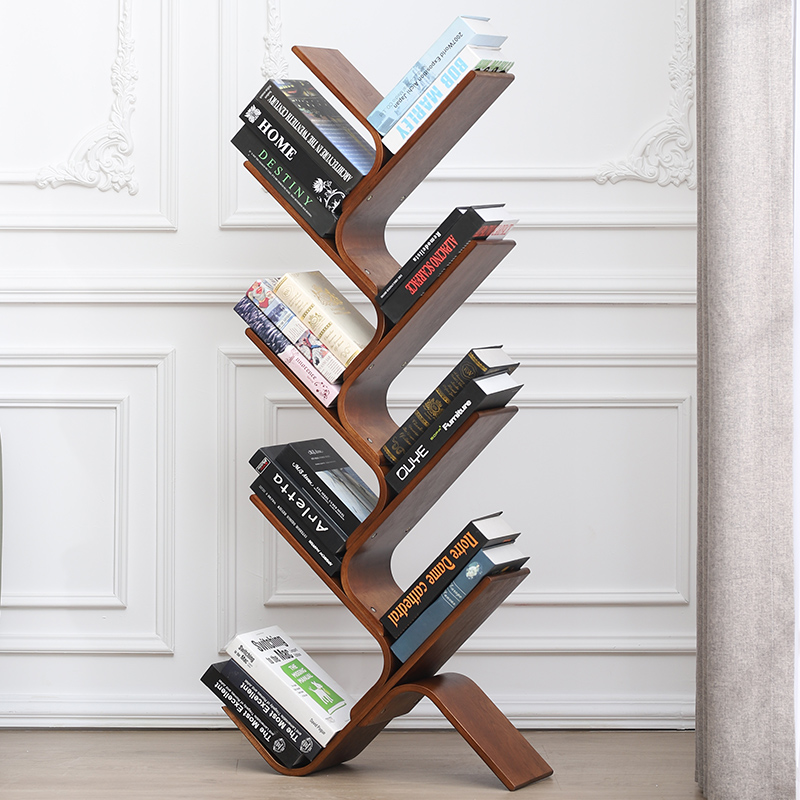 Solid wood tree-shaped bookshelf Floor shelf Nordic simple creative superimposed multi-layer space-saving student children's bookshelf