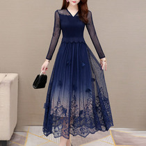 Temperament high-end socialite long skirt 2020 Autumn new design sense goddess fan lace mesh long dress
