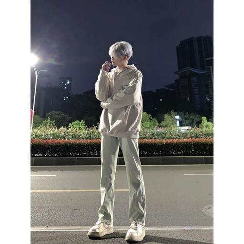 Cleanfit желтые грязные джинсы мальчики носят высокий смысл, ощущают брюки высокие тонкие слабые подушки брюки