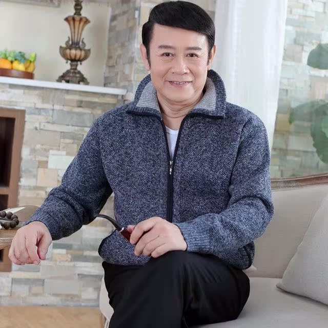 Mùa thu và mùa đông nam trung niên áo len cashmere dày cộng với áo len nhung áo len cha trung niên áo thể thao