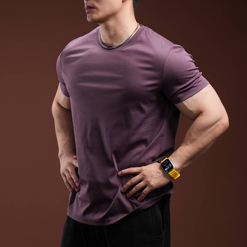 Pure Cotton Men's Purple Short-Sleeved T-Shirt Men's Slim Simple Top Casual Style Fashion Trend Fitness Muscular Men Pure Cotton Men's Purple Short-Sleeved T-Shirt Men's Slim Simple Top Casual Style Fashion Trend Fitness Muscular Men