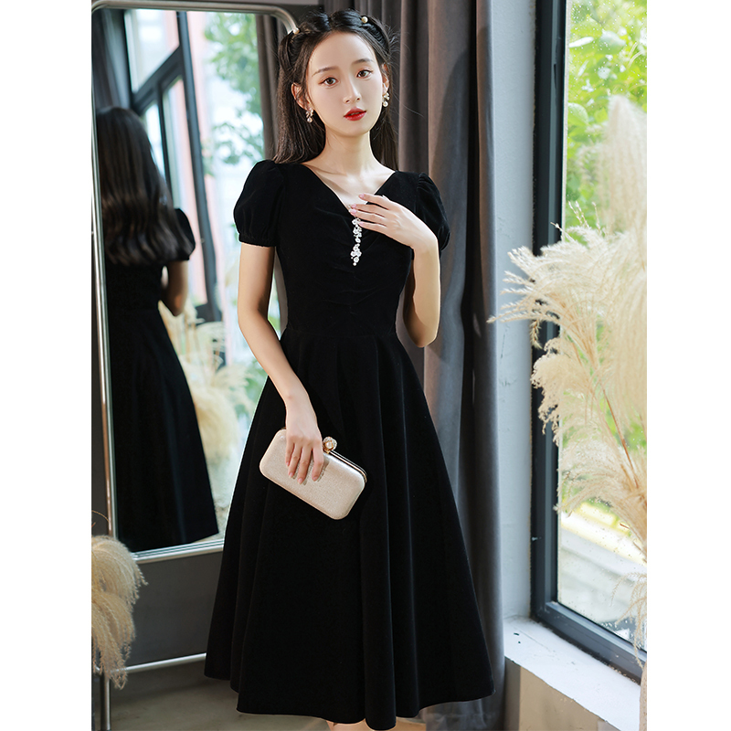 Black Dress for Women, Suitable for Everyday Wear, High-End Elegant Style, Niche Design, Suitable for Hosting, Graduation, Coming-Of-Age Ceremony, Performance Dress