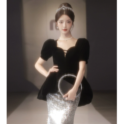 Черное элитное вечернее платье, юбка, французский стиль, изысканный стиль, крой «рыбий хвост»