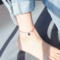 Sunken fish goose red rope ankle chain female sterling silver sexy simple four-leaf clover ankle chain Korean fashion style personal sex