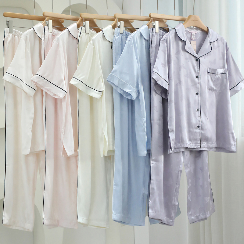 Oem Order~ Same Style as Mi Mi, Classic Moonlight Silk Series Satin Jacquard Loungewear Set with Long Pants and Pajamas