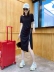 Đầm xẻ tà bên màu đen ga châu âu nữ 2021 hàng mới mùa thu châu âu chân váy xếp ly ngắn tay hợp thời trang - váy đầm