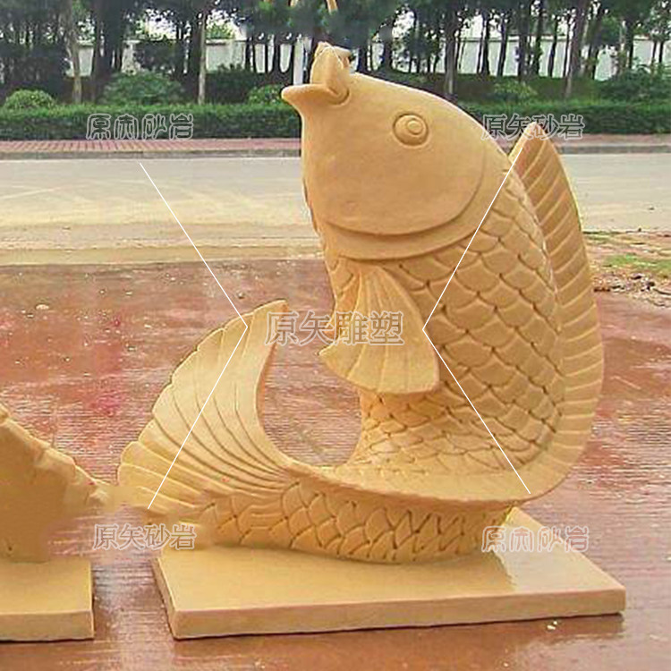 Artificial sandstone sculpture fountain customized sandstone sculpture garden landscape decorated glass fiberglass fish spray