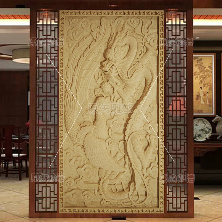 Sandstone relief custom-made villa exterior wall decoration sandstone Chinese hotel shadow wall imitation copper mural dragon and phoenix relief