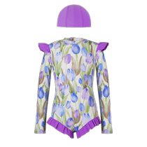 LittleNaive summer girls one-piece swimsuit long-sleeved floral medium and large childrens sun protection childrens swimsuit girl