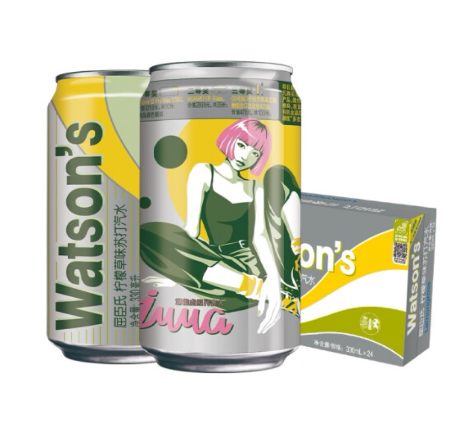 Watsons Cuchen Lemon Grass Taste Su Soda 330ml * 24 Listen to the whole box of soda drink bubble water